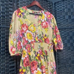 Talisman floral dress with puff sleeves cinch waist XL fall